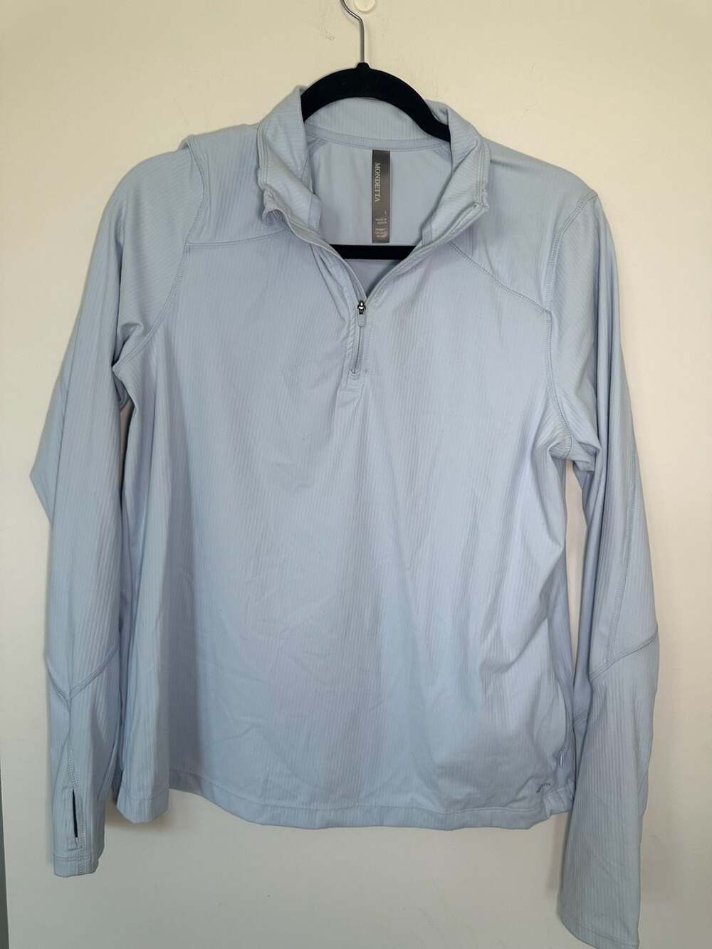 Mondetta Active Ribbed 1/2 Zip Top Size L Light Blue Long Sleeve
